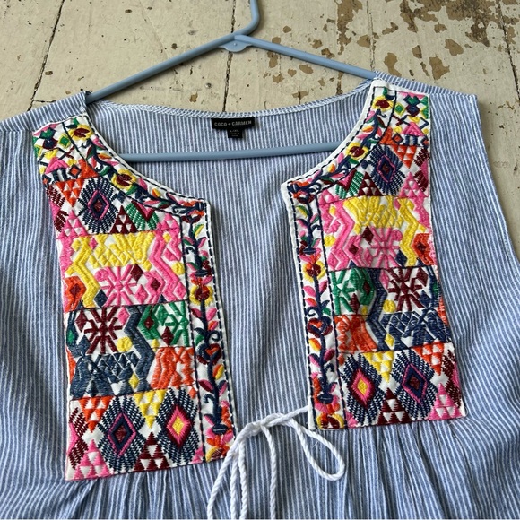 Coco & Carmen Embroidered Tassel Tie Chambray Stripe Vest Top - Picture 6 of 16